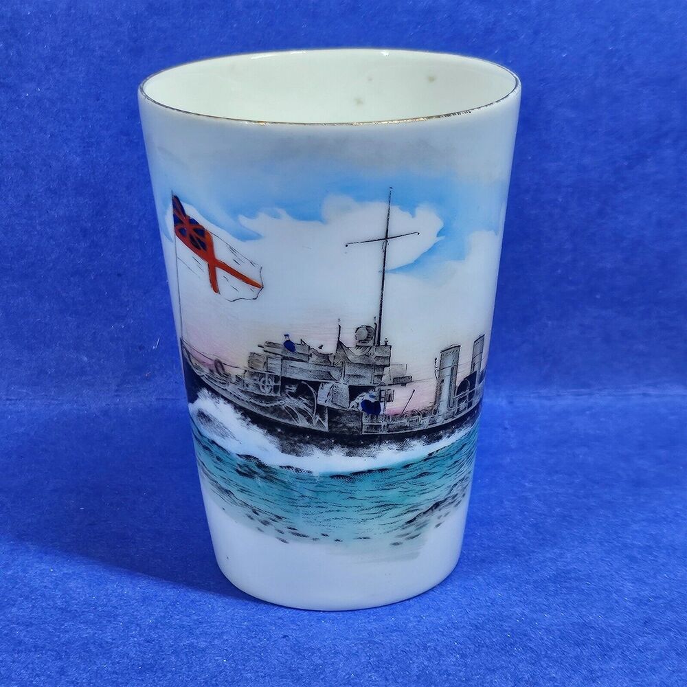 H.M. Torpedo Boat British Royal Navy Ship WWI Porcelain Cup Vintage